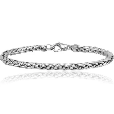 14K Solid White Gold 3.3mm Spiga Wheat Link Chain Bracelet - Image 1 of 4