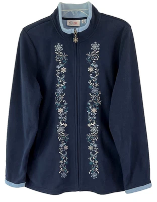 Chaqueta polar bordada Denim & Co azul talla grande cremallera frontal A92886 para mujer H893 Foto 1 de 4