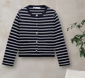 CARDIGAN NUOVO CON ETICHETTE MAGLIA A RIGHE MANICHE LUNGHE - Foto 1 di 4