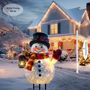 2D Festliche Feiertage Frohe Weihnachten Schneemann mit Lampe & Hut Garten Außen Pfahl - Bild 1 von 2