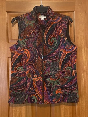 Chaleco De Colección Mediano Terciopelo Otoño Halloween Mujer Púrpura Naranja Verde Cremallera Paisley Foto 1 de 4
