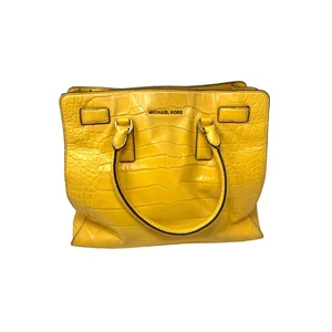 Michael Kors Dillon Croc Embossed Leather Satchel Crossbody Bag Yellow - Picture 1 of 11