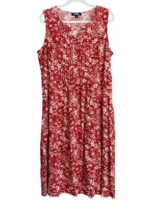 Vestido midi sin mangas Pintuck de lino floral rojo de Chadwicks Of Boston para mujer talla XL Foto 1 de 4