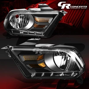 PAIR BLACK AMBER CORNER HEADLIGHT LAMPS LH+RH FOR 2010-2014 FORD MUSTANG S-197 - Picture 1 of 6