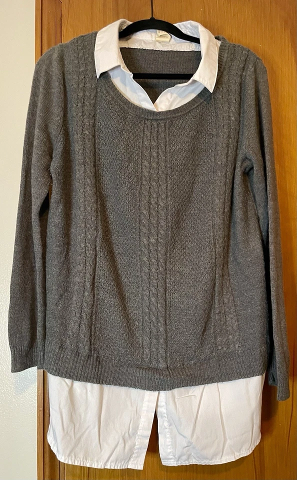 Suéter Top Glory Desteñido Talla XL (16-18) Gris Tejido con Cable con Acento Blusa Blanca Foto 1 de 4