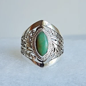 Natural Turquoise Statement Ring | 925 Sterling Silver | Size 9.25, 7g | Marquis - Picture 1 of 13