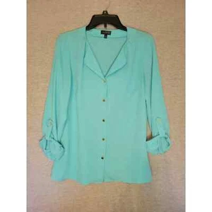Women's The Limited Blue Flowy Sheer Like Gold Button Up Blouse Small - Picture 1 of 10