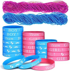 48 Gender Reveal Bracelets and Bead Necklaces Set Includes 24 Pieces Team Boy Te - Picture 1 of 12