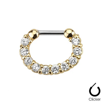 Piedras circonitas 16 g Septum Clicker oro 24 k anodizado/línea fina L (B/6/5) Foto 1 de 3
