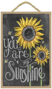 You Are My Sunshine Chalk Art Artwork Cute Sunflowers Hanging Wood Sign NEW L26 - Picture 1 of 3