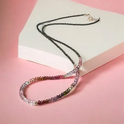 Твердый 14k золото натуральный дымчатый кварц розовый бордовый шпинель надежном браслет ожерелье - Изображение 1 из 4