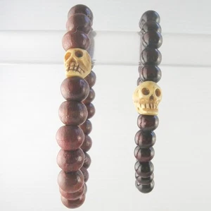 Handmade Stretch Wood Beaded Bracelet / Beads Wrist Burgundy Color Skull Beads - Picture 1 of 8