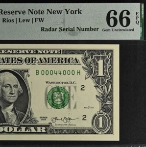 2013 $1 FRN PMG 66EPQ gem birthday super radar serial number 00044000 - Picture 1 of 3