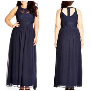 NWT $125 SIZE 22/XL PLUS SIZE City Chic Maxi Dress Panelled Bodice FRENCH NAVY - Picture 1 of 5