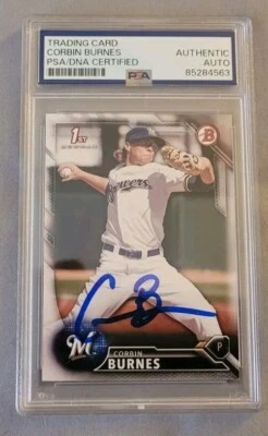 Corbin Burnes signed 2016 1st Bowman Baseball Rookie Card RC IP auto PSA Dbacks - Image 1 of 3