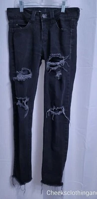 Silence & Noise Hi Rise Skinny Black Distressed Raw Hem Jeans Women's size 27 - Image 1 of 4