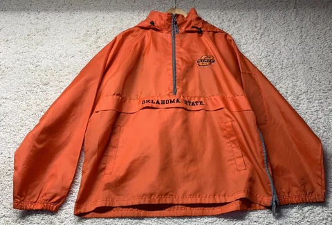 Large Mens College Oklahoma State Cowboys Coat Rain Jacket Red Oak Football Cover