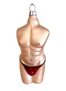 Muscular Man Hunk Sexy In Bathingsuit Whimsical Glass Christmas Tree Ornament - Bild 1 von 6