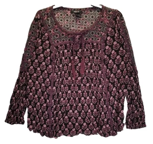 Style & Co Womens LARGE Black Geometric Tunic Rhinestones Auburn Floral Pattern - Picture 1 of 6