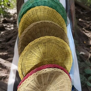 Wicker Rattan Woven Paper Plate Holders Set 6 Multicolor Vtg 9” Camping Picnic - Picture 1 of 3