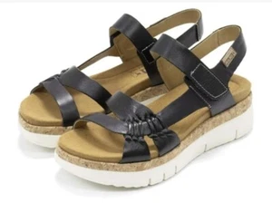 NEW Pikolinos Women's Palma W4N - 0968 Leather Travel Wedge Sandals Black 41 - Picture 1 of 4