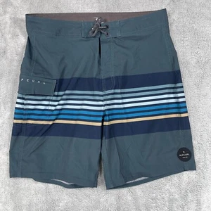 Rip Curl Board Short Boys 18 Blue Logo Stretch Stripes Swim Surfing Drawstring - Picture 1 of 10