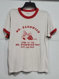 Vintage 60s Mr. Sandwich 500 Slot Car Race L Ringer Tshirt Tee Richton Park IL - Picture 1 of 12