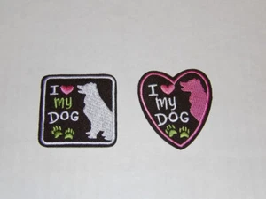 Two Colorful Iron on Patches for Clothing I LOVE MY DOG - Picture 1 of 1