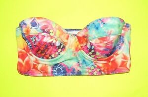 Womens Juniors Delias Bikini Swimwear TOP ONLY XS Corset Neon Multi Push Up Pink