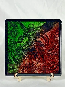 Demon Warrior Red / Green 4 x 4 Coaster W/Stand, Laser Painting, Epoxy Coating - Picture 1 of 2
