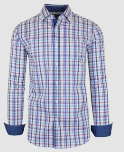 $58 Galaxy By Harvic Mens Slim-Fit Blue Button Down Striped Dress Shirt Size L - Picture 1 of 1