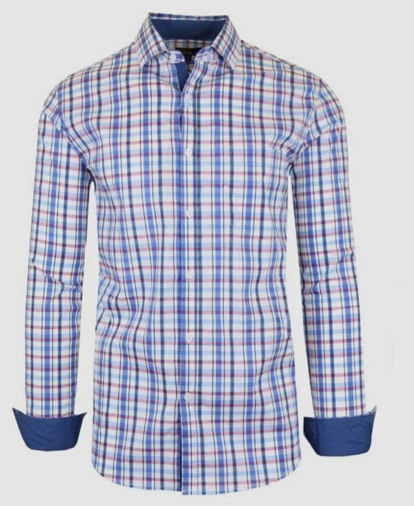 $58 Camisa de vestir Galaxy By Harvic para hombre ajustada azul con botones a rayas talla L Foto 1 de 1