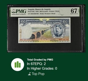 Billete Angola 100 Escudos 1956 p-89a PMG 67 EPQ TOP POP - Imagen 1 de 5
