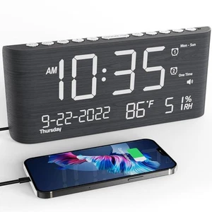 Wooden Digital Alarm Clocks for Bedrooms, Bedside Desk Clock with Day and Dat... - Picture 1 of 7