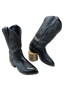 Vintage J. Chisholm Handcrafted USA Black Leather Cowboy Boots Men’s Size 10EE - Picture 1 of 16