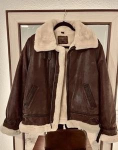 St. Johns Bay Flight Aviator Bomber Jacket size small Brown Leather Sherpa Lined - Picture 1 of 11
