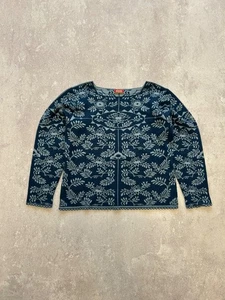 OLEANA Norwegian Wool Silk Blend Jacquard Sweater Blue Floral Print Size Wmn's M - Picture 1 of 17