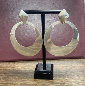 925 Sterling Silber große offene Scheibe Ohrhänger durchbohrt, ohne Ohrmuttern - Bild 1 von 13