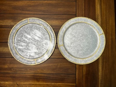 Set Of 2 Hearth & Hand with Magnolia Galvanized Metal Round Tray 13 Inches - New - Image 1 of 4