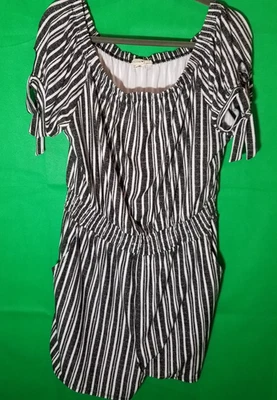 Комбинезон короткий Derek Heart цельный черная полоса плюс размер 1X ретро богемное - Изображение 1 из 4