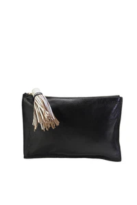 Rebecca Minkoff Womens Zipped Tassel Accessory Clutched Handbag Black - Picture 1 of 6