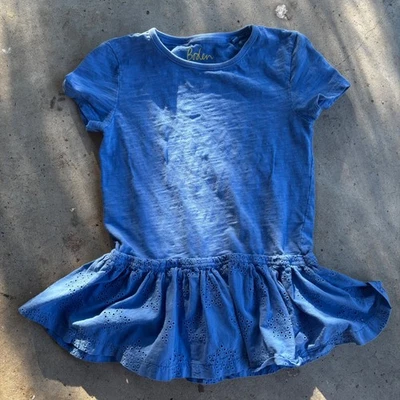Vestido Boden feminino azul ilhós bainha babado manga curta top 9-10Y - Imagem 1 de 4