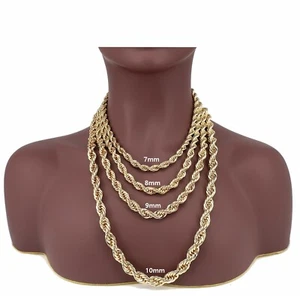 Collar de cadena de cuerda amarilla 14k pulsera correr DMC 7 mm 8 mm 9 mm 10 mm chapado en oro - Imagen 1 de 8