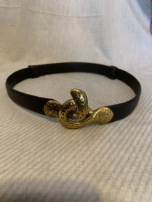 CINTURÓN GANCHO CHICO'S TEXTURA Martillado Dorado Herrajes Cuero Negro Mujer S/M Foto 1 de 4