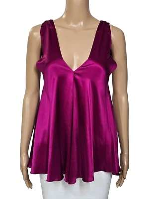 MIGUELINA Purple Silk V Neck Sleeveless Top XS $220 - Image 1 of 4
