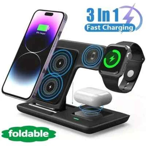 Foldable 3 in 1 Wireless Charging Station Phone Watch headphone - Picture 1 of 6