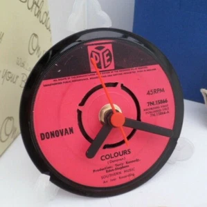 DONOVAN CLOCK Side Table Desk Top Upcycled 1960's Vinyl Record Hit Single 4" - Picture 1 of 6