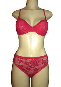 VTG Victorias Secret 1998 Bra & hi-leg brief Panty sz M Set 36C red stretch lace - Picture 1 of 12