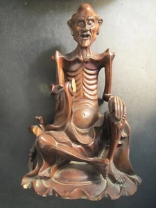 Vintage Asian Monk Statue – Hand-Carved Wood Sculpture – Emaciated Buddha Style - Picture 1 of 15