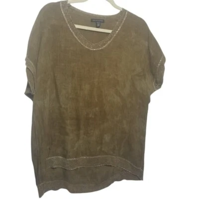Top boho Saks Fifth Avenue para mujer marrón lino Lagenlook talla L Foto 1 de 4